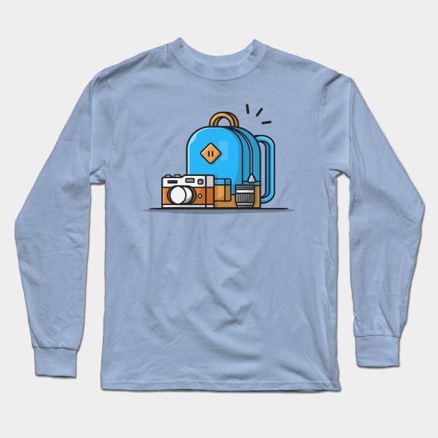 Backpack, Camera With Lens Cartoon Vector Icon Illustration Long Sleeve T-Shirt by Catalyst Labs